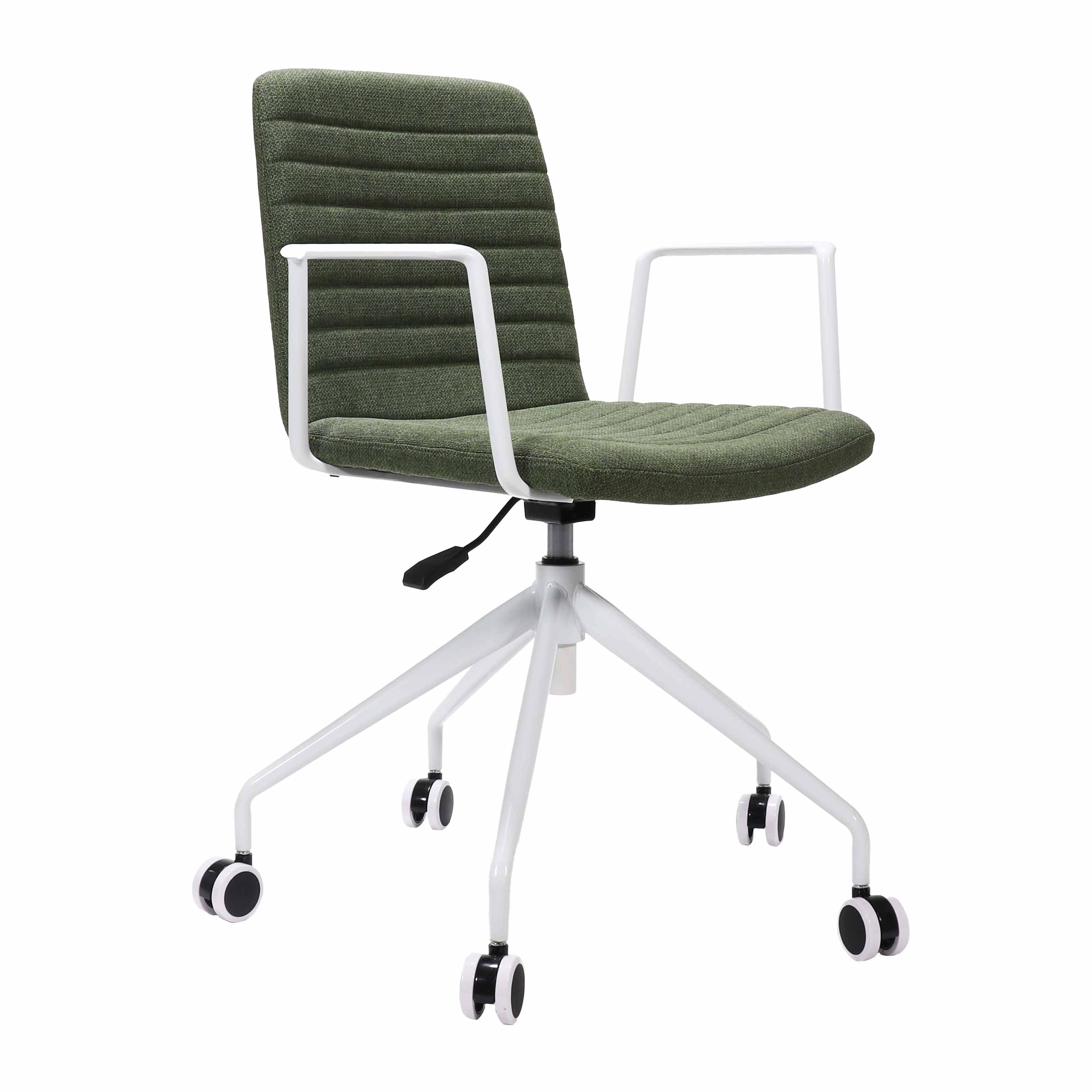 Pixel 5 Star Swivel Chair - With Arms - Olive Fabric - White Frame